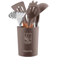 Набор кухонный 12 предметов на подставке силикон бежево-коричневый AK-5284 /16шт/ Alpenkok 