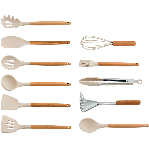 Набор кухонный 12 предметов на подставке силикон молочный AK-5285 /16шт/ Alpenkok 