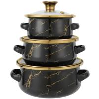 Набор кастрюль-мини (450мл,750мл,1100мл) в инд. упак. черный мрамор R-774 /12шт/ Маруся