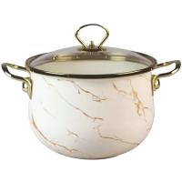 Кастрюля 2,2л эмаль стекл. крышка ручка золото в инд. упак. кремовый мрамор R-21822 /4шт/ Маруся 