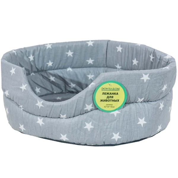 Лежанка овальная стеганая поролоновая хлопок Звезды МИКС 42*34*18см/DONBARON