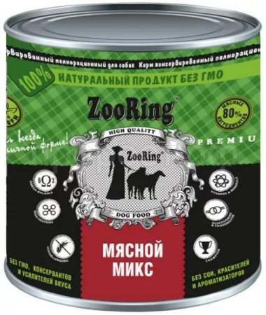 Собаки ZooRing д/всех пород собак мясной микс ж/б 850гр/6шт/313512 ЧЗ